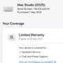 Apple Mac Studio "M4 Max" 14 CPU/32 GPU with AppleCare May 2027 Image 5