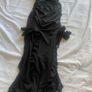 Black Strapless Ruched Maxi Dress with Cascading Ruffle Slit Image 3
