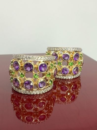 Silver earrings Harry Ivens Amethyst & Chrome Diopside Hoop Earrings