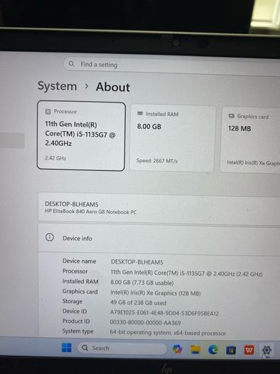 HP elitebook i5 pro 8/256 windows 11