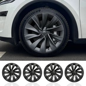 Tesla Model Y Juniper 19" Hub Caps - Turbine Style Black (Set of 4) - NEW Unopened Box