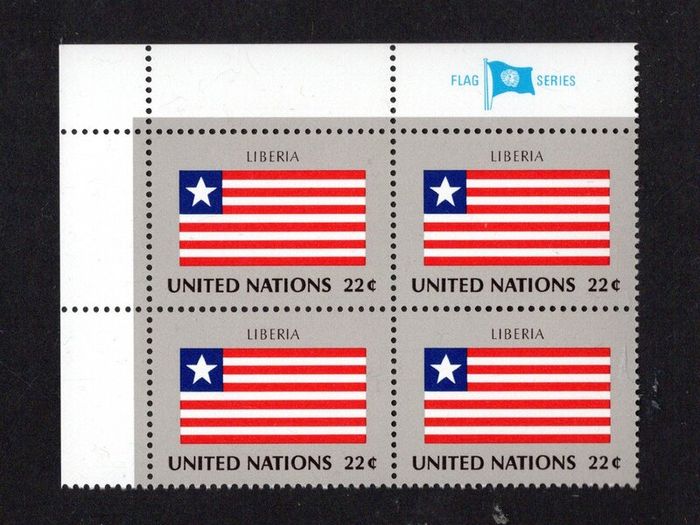 1985 United Nations New York Liberia National Flag (part of flag series) Block of 4 Mint Never Hinged (MNH)