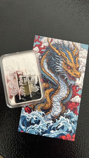 1oz Fine 999 Silver Bullion Colour Dragon Bar plus COA.