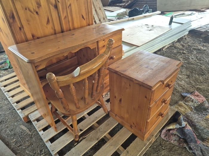 Pine Desk, Chair, Bedside Locker
