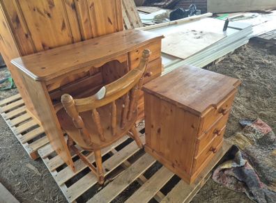 Pine Desk, Chair, Bedside Locker