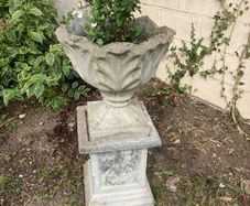 Vintage Cast Stone Classical Garden Urn & Decorative Plinth Set