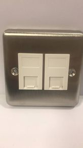 1 Gang Brushed Steel Double RJ45 Plate