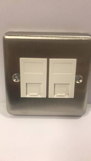 1 Gang Brushed Steel Double RJ45 Plate