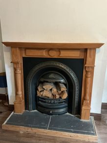 Fireplace Pine Wooden Frame with Cast Iron Insert