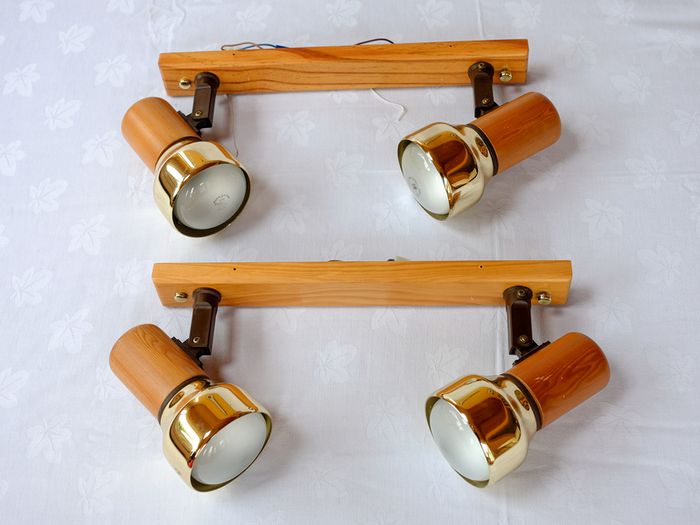 Two Vintage Wall or Ceiling Mounted Double Light Fittings with Poseable Lamps