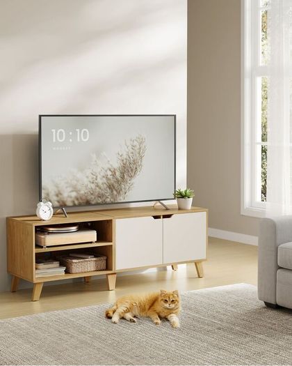 TV table  Stand with 2 doors, TV shelf for TV up to 60 inches, TV cabinet with adjustable shelves, for living room, dining room and bedroom, vintage brown