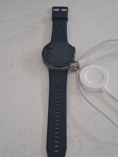 Huawei GT2 Pro Smartwatch in very good condition - Works perfectly and comes with its original wireless charger with a USB A connection.  46mm Diameter face which is very comfortable and looks good. Battery life excellent, Extra strap in brown