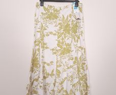 Marks & Spencer White Olive Green Floral Print A-line Midi Skirt 14UK/42EU