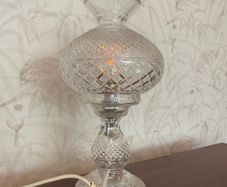 Elegant vintage cut glass electric table lamp in a classic hurricane