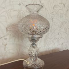 Elegant vintage cut glass electric table lamp in a classic hurricane