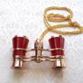 Vintage style opera glasses, small binoculars, red and gold with chain Image 3