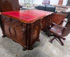 Thomas Chippendale Lions Head Carved Twin Pedestal Partner Desk