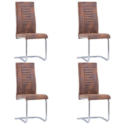 Cantilever Dining Chairs 4 pcs Brown Faux Suede Leather