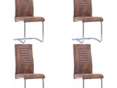 Cantilever Dining Chairs 4 pcs Brown Faux Suede Leather