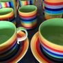 Windhorse Rainbow Striped Ceramic Cups/Bowls Hand Painted Image 4