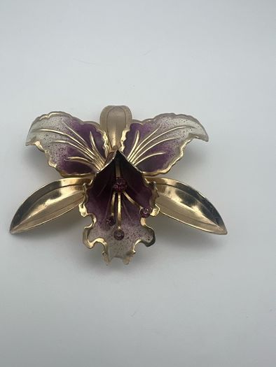 Vintage Purple Orchid Brooch - Circa 1950s Pin Badge