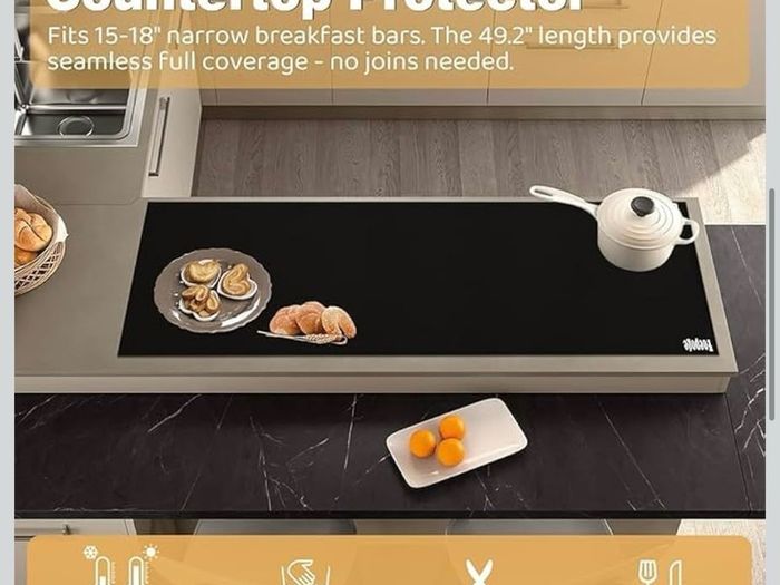 Silicone Kitchen Worktop Protector: 125 x 40 cm Heat Resistant Silicone Mat Long Silicone Mat for Worktops - Heat Resistant Mat for Kitchen Countertop Waterproof Cuttable Table Protector/Black/Foepoge