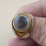 Vintage Sulemani Natural Eye Agate Bead Ring Brass & Silver Inlay Design Image 7
