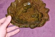 Vintage Indiana Glass Candy Dish Loganberry Berries &amp; Leaves Triangular Green