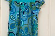 Savida floral print tunic top - blue and green