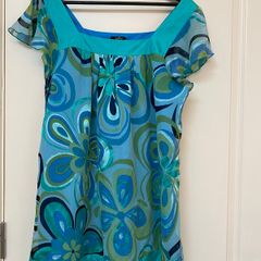 Savida floral print tunic top - blue and green