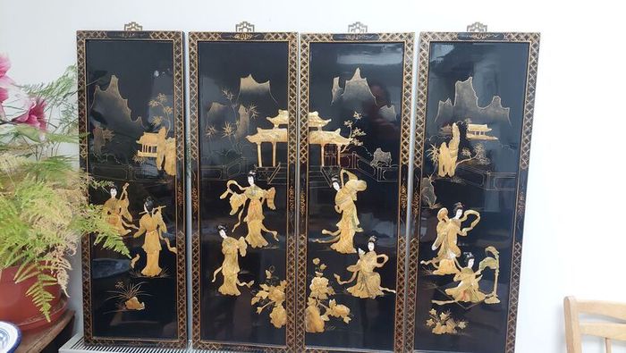 set of 4 Chinese lacquered wall panels