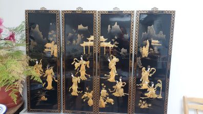 set of 4 Chinese lacquered wall panels