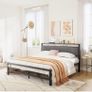 King Size Bed Frame with Storage Headboard, Metal Upholstered Platform Bed Frame King Size/Under Bed Storage/No Box Spring Needed, Dark Gray King Bed Frame Image 5