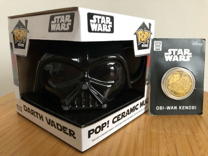 Star Wars Darth Vader Funko Mug and Obi Wan Kenobi Collectors Coin