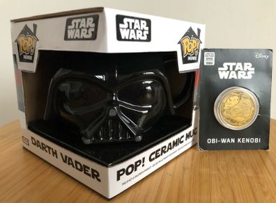 Star Wars Darth Vader Funko Mug and Obi Wan Kenobi Collectors Coin