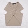 Yaya Beige Taupe Twisted Front Ruched Ribbed Cap Sleeve Knit Top Size L Image 5