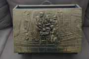 Vintage: Hammered Brass Wood Divided Magazine Rack With Mother &amp; Children Kitchen Scene