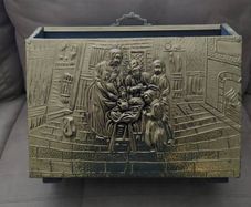 Vintage: Hammered Brass Wood Divided Magazine Rack With Mother & Children Kitchen Scene