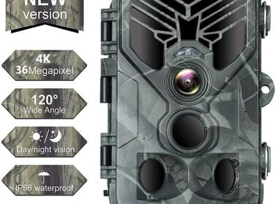 Wildlife Camera 36MP 4K Trail Camera with 940nm Night Vision 0.3s Motion Activated 120 Detecting Range IP66 Waterproof Design for Garden Camera Trap and Outdoor Nature Wildlife Scouting