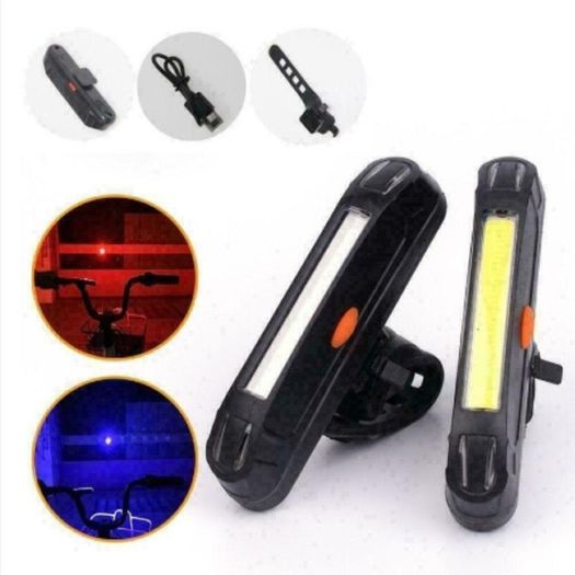 Bike Bicycle Front Rear Red White Blue Light Waterproof LED Flashlight Lamp USB Recharable
