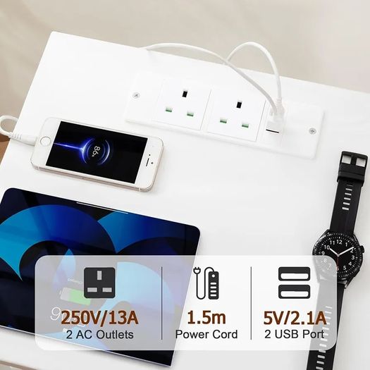 Bedside Table Set of 2 with Charging Station, Side Table with Led Lights, Bedside Cabinet with 3 Fabric Storage Drawers, End Table, Sofa Side Table, Nightstand for Living Room