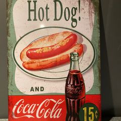Coca Cola with hot Dog Tin Metal sign