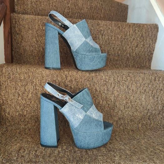Denim style platform sandals, size 40