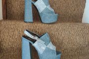 Denim style platform sandals, size 40