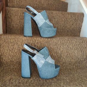 Denim style platform sandals, size 40