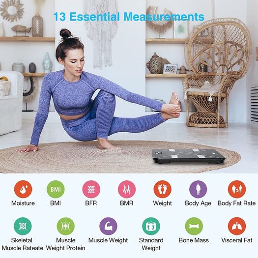 Digital Bathroom Scales Weighing Scale, High Precision Sensors Bluetooth Health Analyzer with Smart App, Body Weight Scale