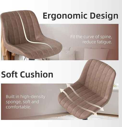 Bar Stools Set of 4, Swivel Counter Height Barstools with Back, Adjustable PU Leather Bar Chairs, Modern Armless Kitchen Island Stool, Brown