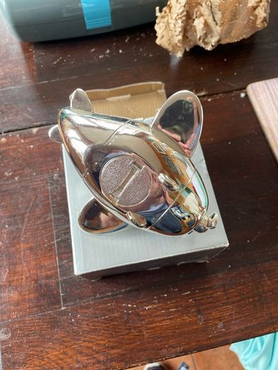 Baby silver aeroplane savings box