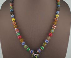 Vintage Venetian Style MultiColor Mix Glass With old Face Glass Pendant Necklace