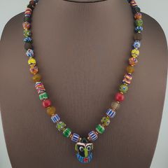 Vintage Venetian Style MultiColor Mix Glass With old Face Glass Pendant Necklace